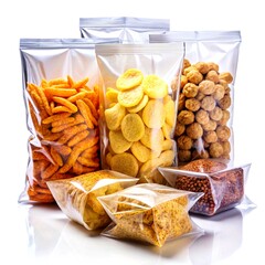 Realistic chip packaging with glossy texture, and foil material on a white background
