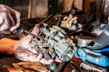 Vintage Mechanical Workshop with Visible Tools and Parts in Disarray