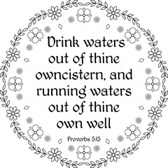 Proverbs 5:15 black outline bible verse in round frame coloring page
