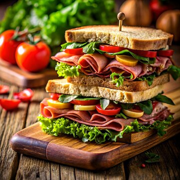 Deli meat sandwich on whole grain bread