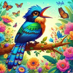 Obraz premium Bird and flowers illustration