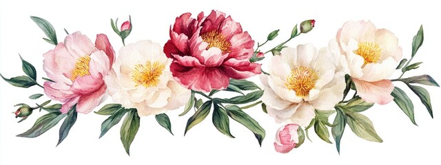 Fototapeta premium Watercolor floral arrangement featuring peonies Hand drawn illustration