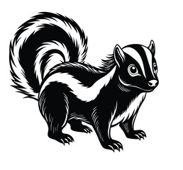 Featuring a Detailed Skunk with Its Iconic Stripes, This Silhouette Vector Clipart is Perfect for Enhancing Nature-Themed Designs, Wildlife Illustrations, and Decorative Graphics