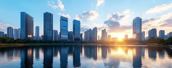 Cityscape Reflection at Sunset.