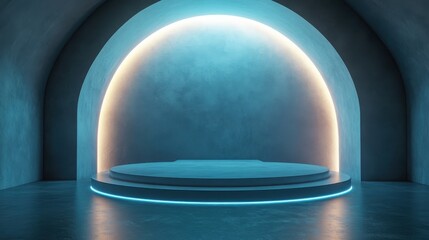 A blue room with a blue dome in the center