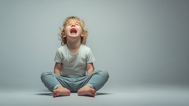 ni&ntilde;o peque&ntilde;o llorando fuerte haciendo un berrinche por la emocion negativa rabieta y enfadado de ni&ntilde;o peque&ntilde;o