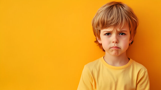 un ni&ntilde;o peque&ntilde;o enojado y frustrado en desacuerdo expresiones faciales de enojo e ira actitudes y sentimientos con espacio para copiar