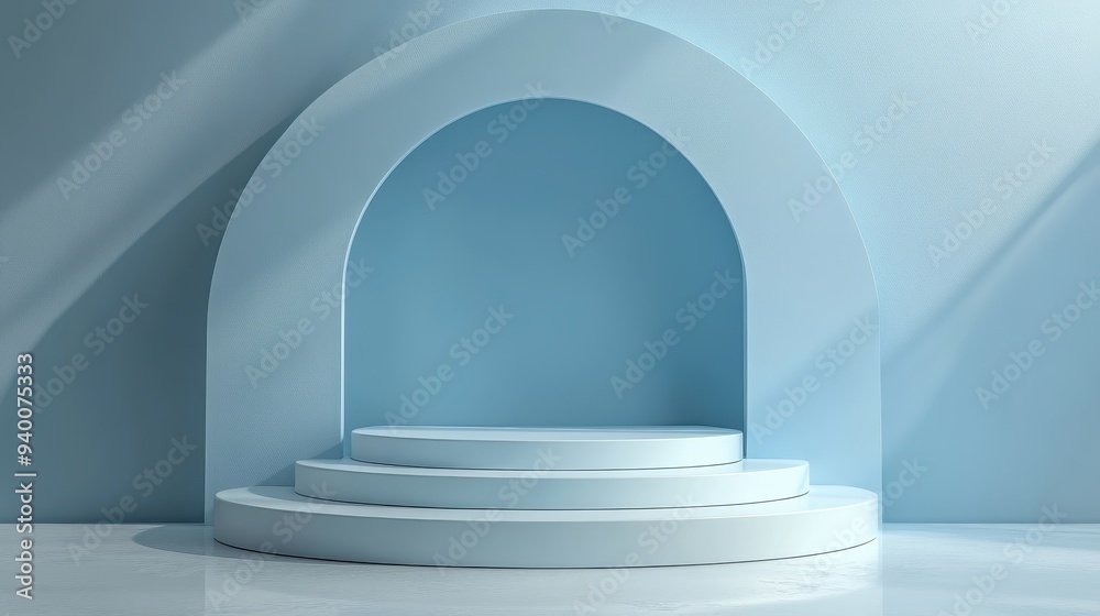 Wall mural A blue archway with a white pedestal in the middle