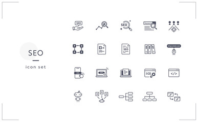  SEO・検索エンジン最適化に関するベクターアイコンセット(線画)