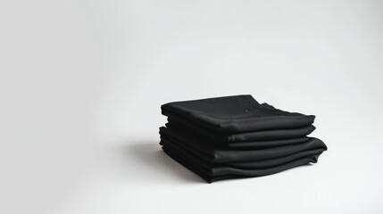 Stack of black napkins folded on white background