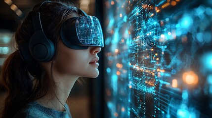 AI cyber security concept. Female IT Computer specialist analyzing artificial intelligence digital threats to consumer data & privacy breach. Software developer coding & ethical hacking in dark office