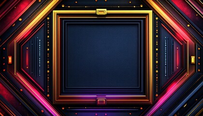Obraz premium Abstract Geometric Frame with Neon Lights and Gold Accents