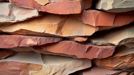 Layered Perfection: Macro Shot of Red and Beige Sandstone Pieces with Stunning Detail and Ambiance - Wallpaper Style