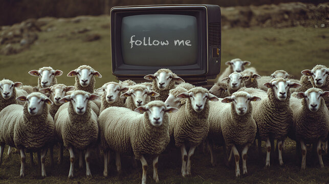 comunidad manada de borregos comunidad y liderazgo llendo juntos a todos lados siguiendo instrucciones como borregos