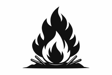 Campfire icon, Bonfire silhouette vector illustration, Fireplace black symbol