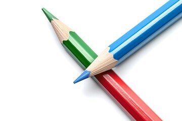 Fototapeta premium Vibrant Colored Pencils Crossed on White Background - Flat Stylized Illustration
