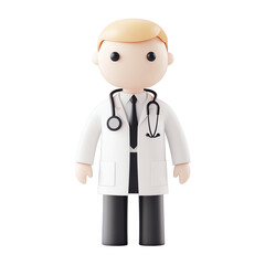 Fototapeta premium Doctor in a lab coat with a stethoscope 3D illustration on transparent background