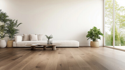 Create a realistic image of a typical American living room with light beige walls, dark hardwood flooring, modern furniture, and a cozy atmosphere.