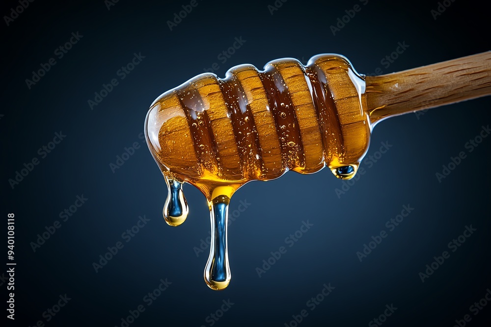 Poster This name captures the essence of the image, using simple, descriptive language to highlight the key features like the dripping honey, the wooden spoon, and the golden color