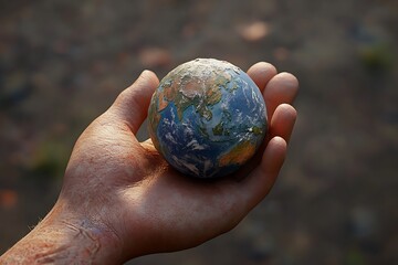 3D earth globe with continents, oceans, and clouds, reflecting on a watery surface under a blue sky
