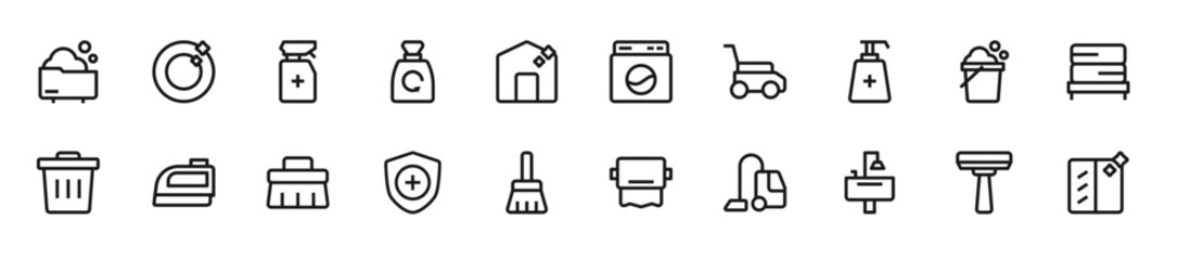 Set of cleaning service icons. 20 sets of cleaning service icons. Cleaning service icons. Simple line cleaning service icons	
