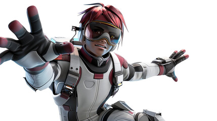 Futuristic Character in Mechanical Suit Reaching Out