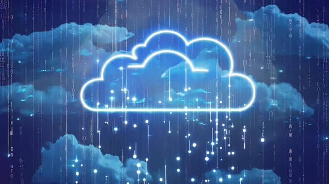 Futuristic concept of cloud computing with digital data visualization, showcasing secure and efficient data storage solutions.