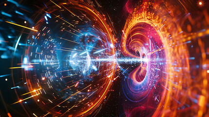 Fototapeta premium Dynamic scene of Higgs bosons and other particles interacting in a particle collider