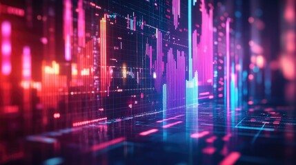 Abstract depiction of financial graphs and charts in neon colors