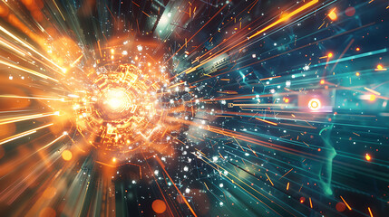Fototapeta premium Dynamic scene of the Higgs boson interacting with other particles in a particle physics experiment