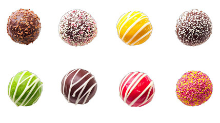 Set of chocolate truffles, isolated on transparent background