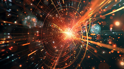 Obraz premium Dynamic visualization of the Higgs boson field interacting with various subatomic particles