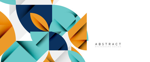 Minimal geometric elements on white. Petals, round triangles, star