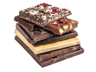 Stack of Assorted Chocolate Bars on White Background., transparent background, PNG file