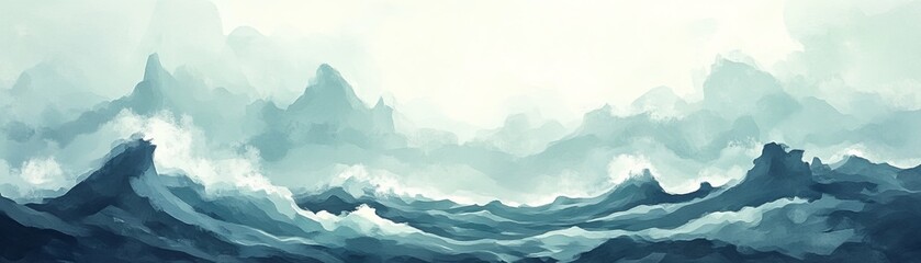 Fototapeta premium A serene landscape depicting dramatic ocean waves under a soft, cloudy sky, evoking a sense of tranquility and depth.