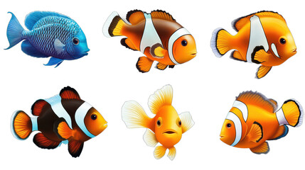 Naklejka premium Colorful Clownfish and Blue Fish on White Background Illustration, transparent background, PNG file