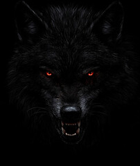 spooky halloween wolf head on black