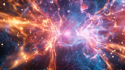 Fototapeta premium Dynamic visualization of the annihilation of positrons and electrons in a highenergy environment