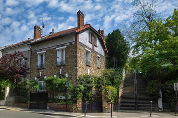 Fototapeta premium Paris, picturesque neighborhood of the Campagne in Paris, in the 20e arrondissement, in spring 