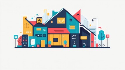 Fototapeta premium Modern Smart Home Illustration with Integrated Technology for Convenience and Efficiency