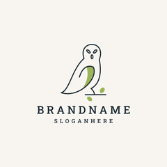 owl leaf line concept logo vector design on white background