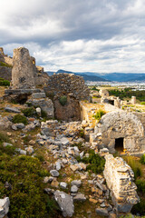 Fototapeta premium Remains of vaulted stone tombs in Necropolis of Anemurium. Cilicia, close to modern Turkish city of Anamur.