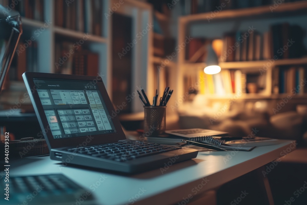 Canvas Prints Laptop on a Desk in a Cozy Home Office