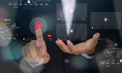 Modern concept live streaming and video content creation, business with technology multiple video...