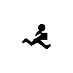 man running carrying package logo, black white vector design