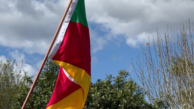 Flag of the State of Rio Grande do Sul waving in the wind. Gaucho Flag. Week in the South of Brazil, Farroupilha dos Ga&uacute;chos.