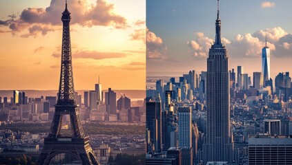 Obraz premium The Eiffel Tower and Empire State Building in Paris