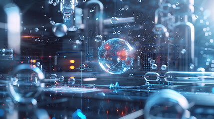 Obraz premium Futuristic representation of particles interacting in a hightech research lab