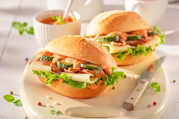 Spicy and fresh sandwich as a popular brunch dish.