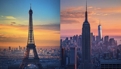 Fototapeta premium The Eiffel Tower and Empire State Building in Paris